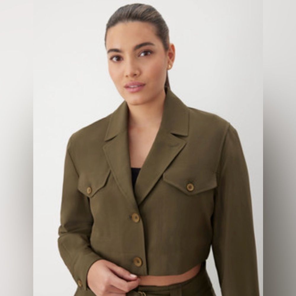 Nwt Gatq Women’s Olive Green Utility Cropped Shirt Jacket - Large